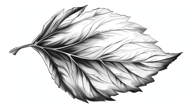 Photo a detailed drawing of a single leaf with veins and shading isolated on a white background