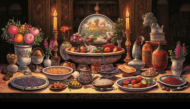 Photo a detailed drawing of a traditional haftseen table