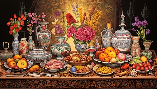 a detailed drawing of a traditional HaftSeen table