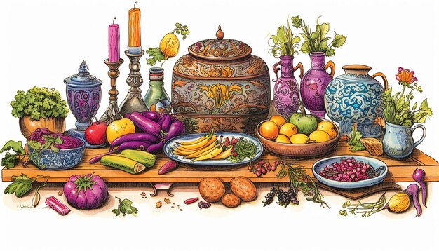 Photo a detailed drawing of a traditional haftseen table