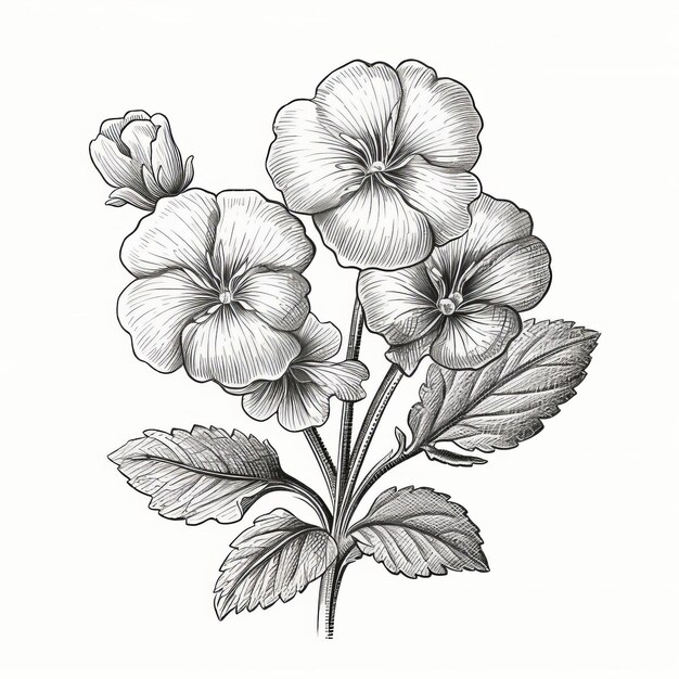 Detailed Engraved Black And White Floral Sketch Vst Drawing