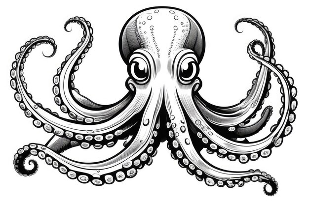 Detailed engraving illustration of octopus isolated on white background ink sketch