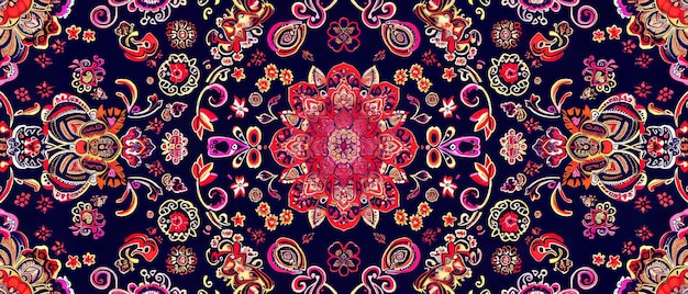 Photo detailed ethnic ornamental fabric design with abstract seamless pattern