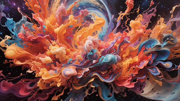 다채로운 잉크의 세부적인 폭발