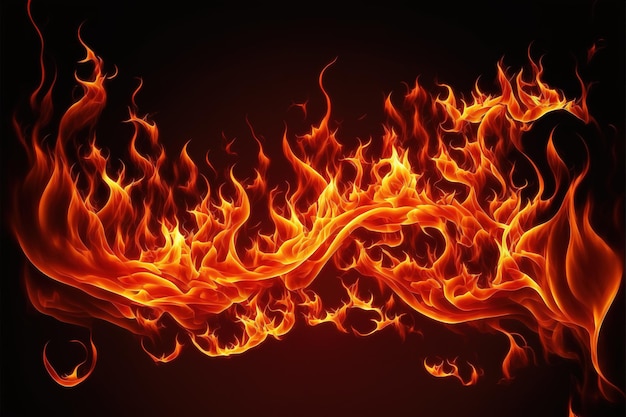 Detailed fire flames on black background created using generative ai technology