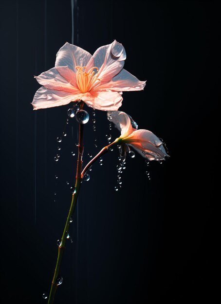 Detailed Flower Blossom with rain drops in nature macro details