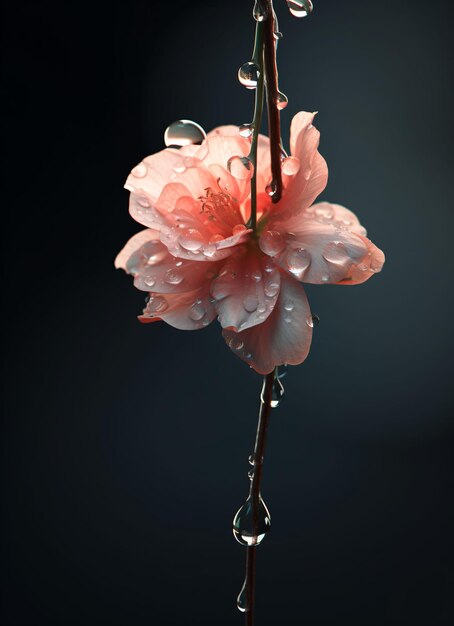 Detailed Flower Blossom with rain drops in nature macro details