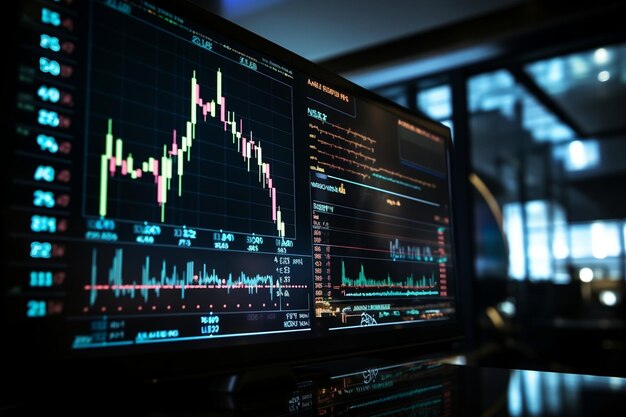 A detailed forex chart displaying statistical data and market trends Generative Ai