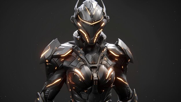 Photo detailed future armor design with radiant suit lights