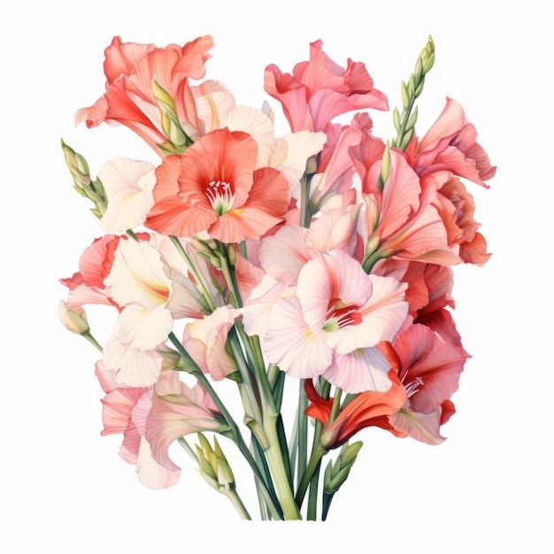 Detailed Gladiolus Bouquet Watercolor Art From 1960s Dutch