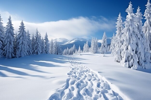 Foto paesaggio natalizio innevato d'inverno dipinto a mano