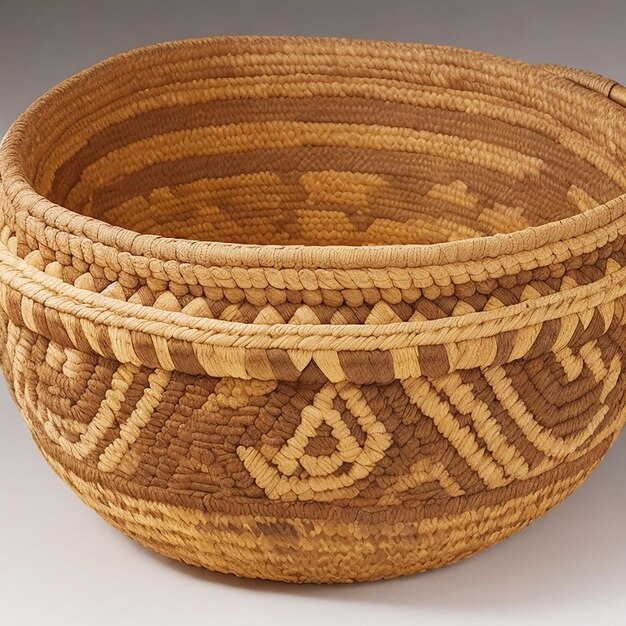 A detailed handcrafted basket with intricate patterns and a rustic earthy feel ai generated