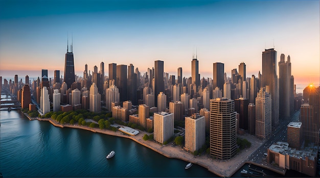 シカゴのスカイラインの詳細な高解像度写真