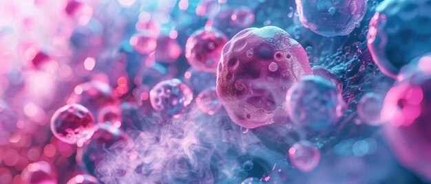 Foto cellule olografiche dettagliate che mostrano la nanotecnologia rosa brillante e blu rendering 3d futuristico ad alto dettaglio