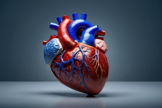 Detailed human heart model on blue background