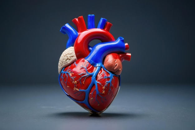 파란색 배경 에 있는 상세 한 인간 심장 모델