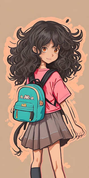 A detailed illustration of an adorable cute tan girl curly silky hair AIGenerated