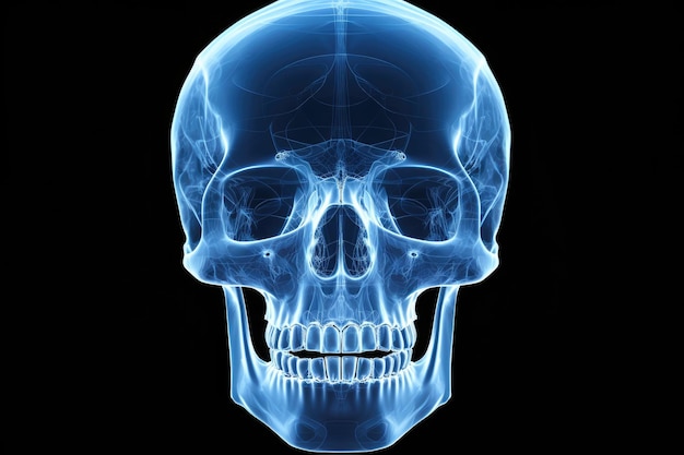 A detailed illustration of a blue skeletons head providing a comprehensive visual representation of the anatomical structure Xray image of a human skull AI Generated