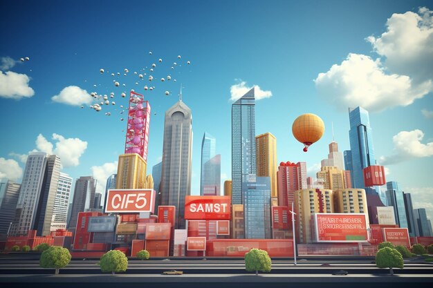 Photo detailed illustration of a city skyline with generative ai