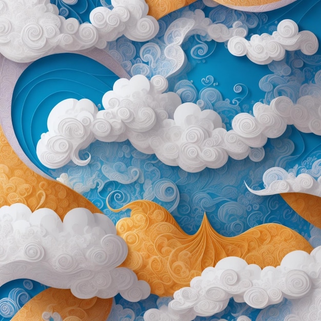 A detailed illustration of clouds quilled paper