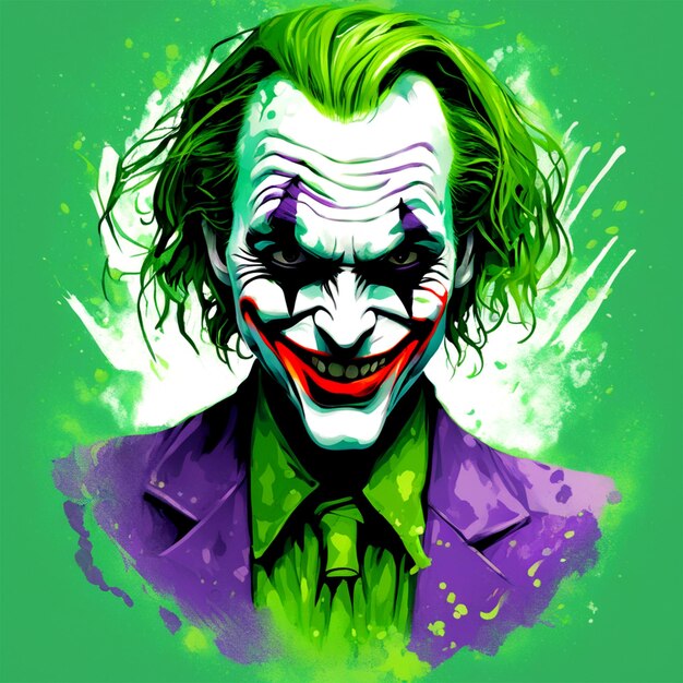 詳細なイラスト顔悪 The Jokermagic3d T シャツ デザイン グリーン カラー ダーク スプラッシュ ダール