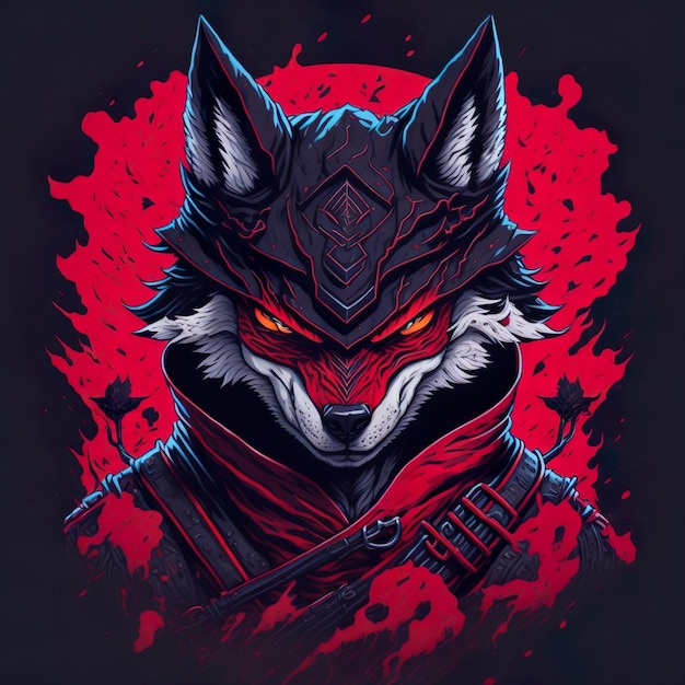 A detailed illustration face evil ninja wolf