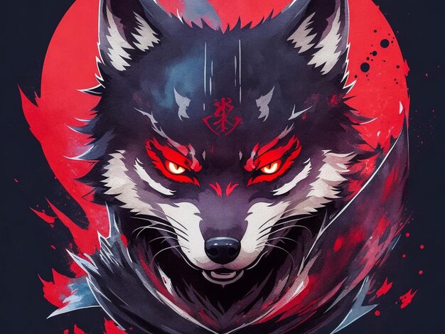 Photo a detailed illustration face evil ninja wolf