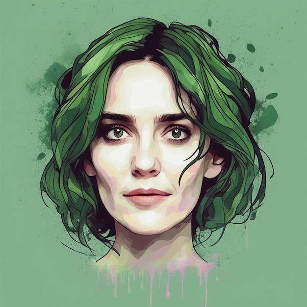 A Detailed Illustration Face Evil Winona Ryder Magic T Shirt Design Green Color Dark Splash