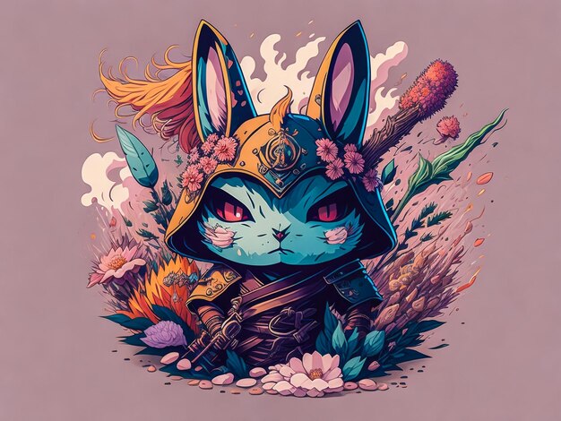 A detailed illustration face ninja bunny Ai Generated