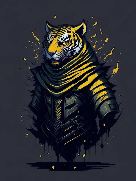 자세한 그림 얼굴 Ninja Tiger Magic TShirt