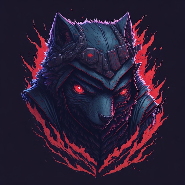 A detailed illustration face roar red ninja wolf