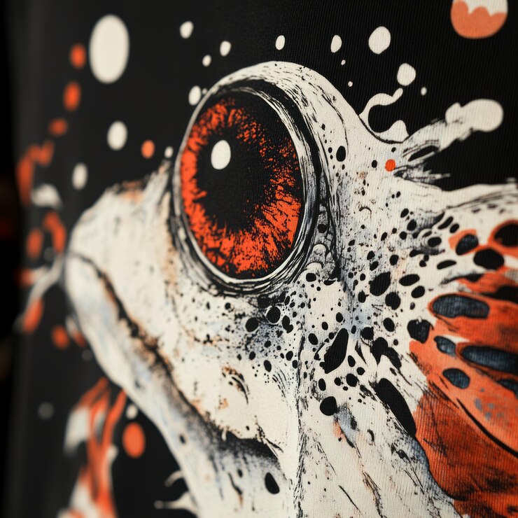 Photo a detailed illustration of a frogs face with striking orange and black colors