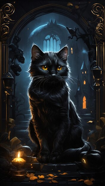 Detailed illustration of halloween black cat suitable for poster design