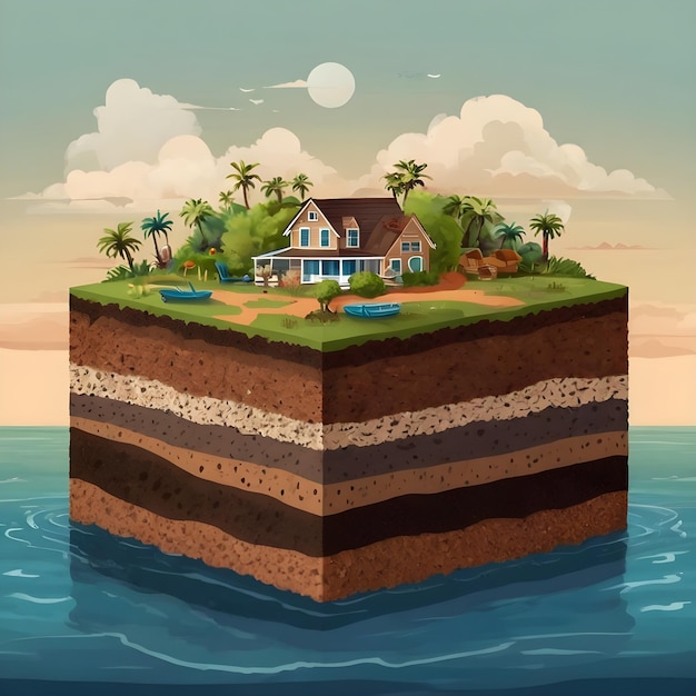 Photo detailed illustration of island soil stratification