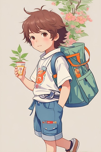 A detailed illustration of a Japanese kindergarten boy