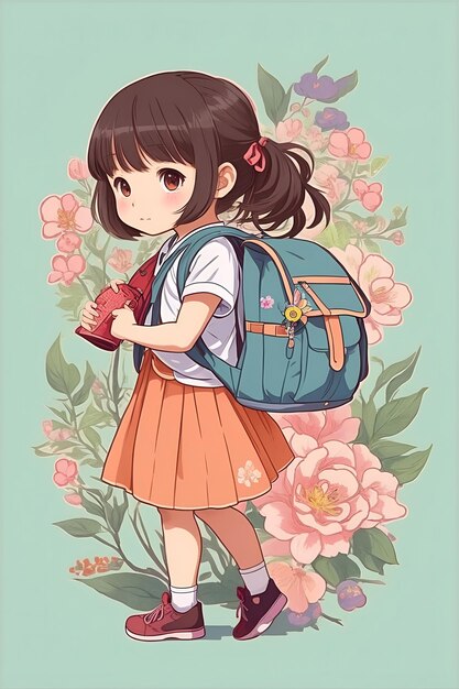 日本の幼稚園の女の子の詳細なイラスト