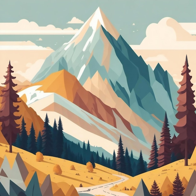 a detailed illustration of a mountain landscape with a flat design