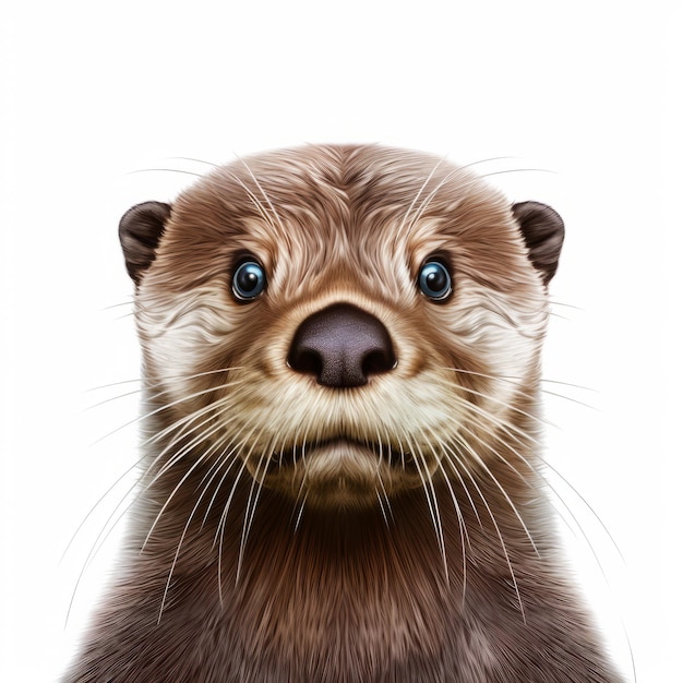 Photo detailed illustration of otter with blue eyes on white background