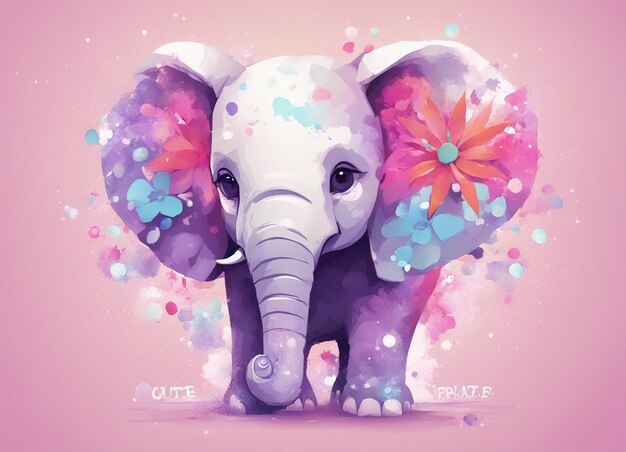 Foto un'illustrazione dettagliata di una stampa di un carino bambino elefante colorato fiore fantasia spruzza