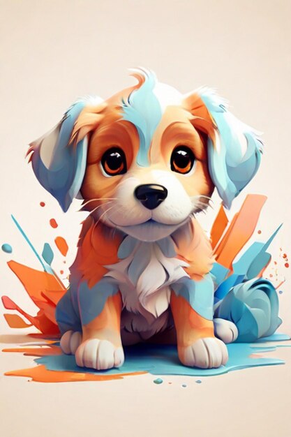 Photo detailed illustration of print of cute colorful baby puppy