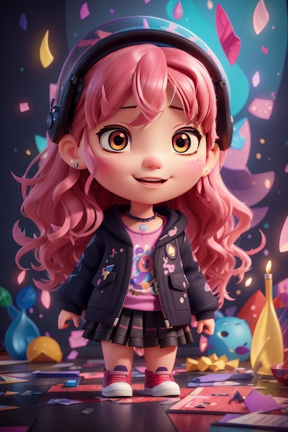 A detailed illustration of a print of a vivid chibi Lisa Blackpink fantasy splash 2023 tshirt de