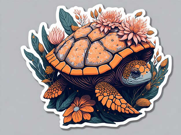 A detailed illustration a print of vivid cute turtle Ai Generated