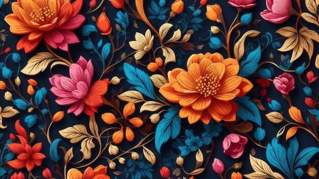 A Detailed Illustration Of A Seamless Pattern Floral Design Intricate High Quality Vibrant Colors