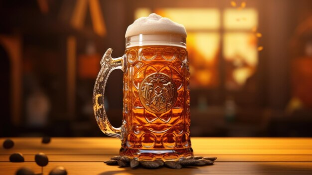 A detailed illustration of a traditional beer stein