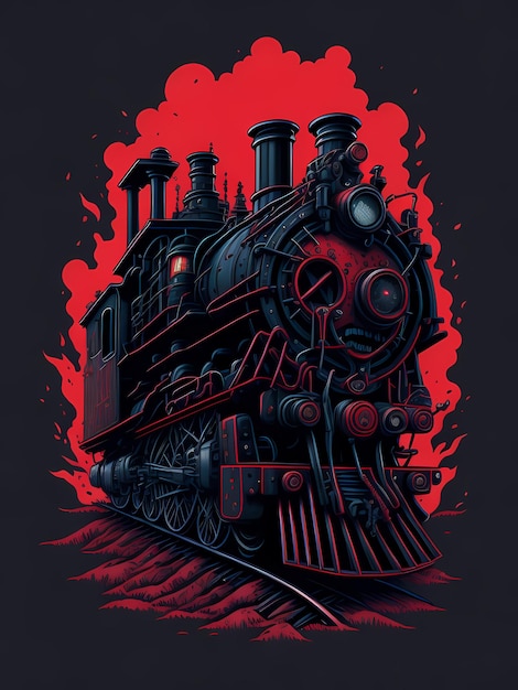 A Detailed Illustration of a Train Magic TShirt