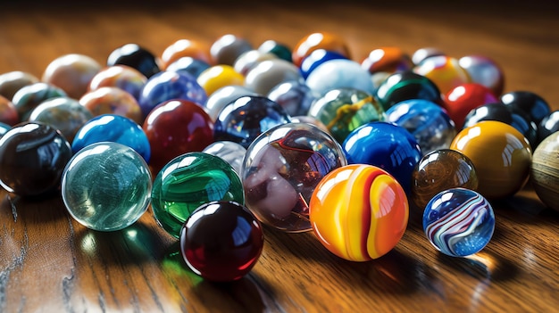 A detailed image of a collection of colorful marbles