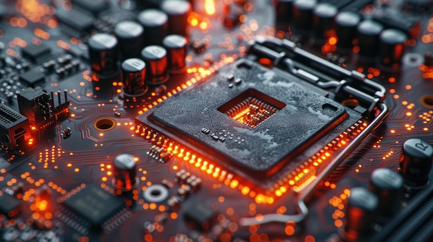 Детальное изображение CPU-пин с мелкой глубиной поля зрения