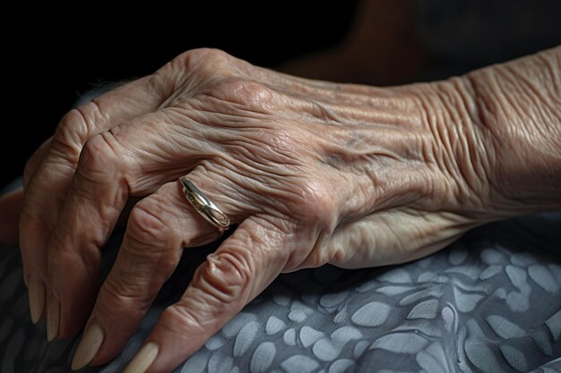 Detailed image of an elderly womans hands Generative ai