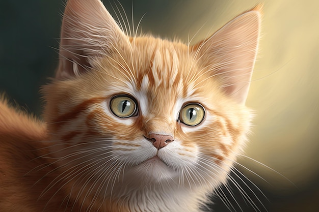 Detailed image of a ginger kitten with brown eyes