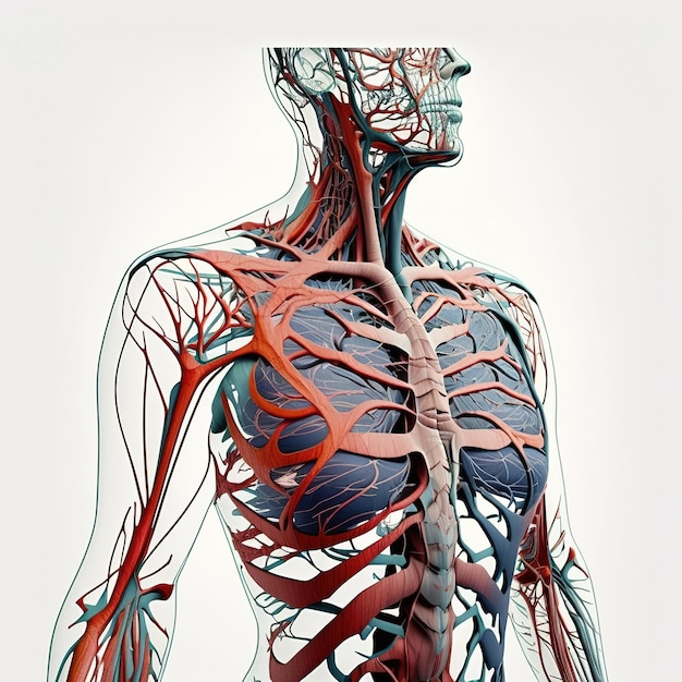 흰색 배경에 고립 된 인간 정맥의 상세한 이미지 Generative AI
